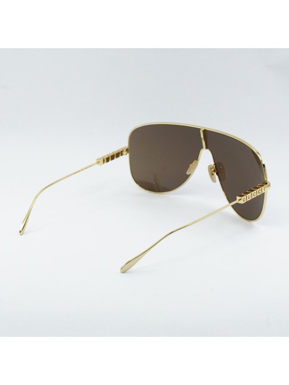 Gucci GG1436S 002 Sunglasses Gold Shield Frame, Brown Lenses - Picture 5 of 12